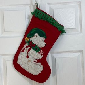 2 for $25 - Handmade Festive Quilted Fabric Red Christmas Stocking w Polar Bear